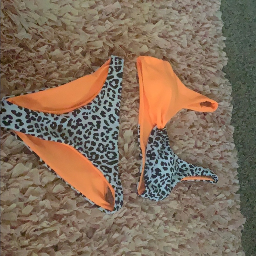 Two tone bikini orange and leopard print